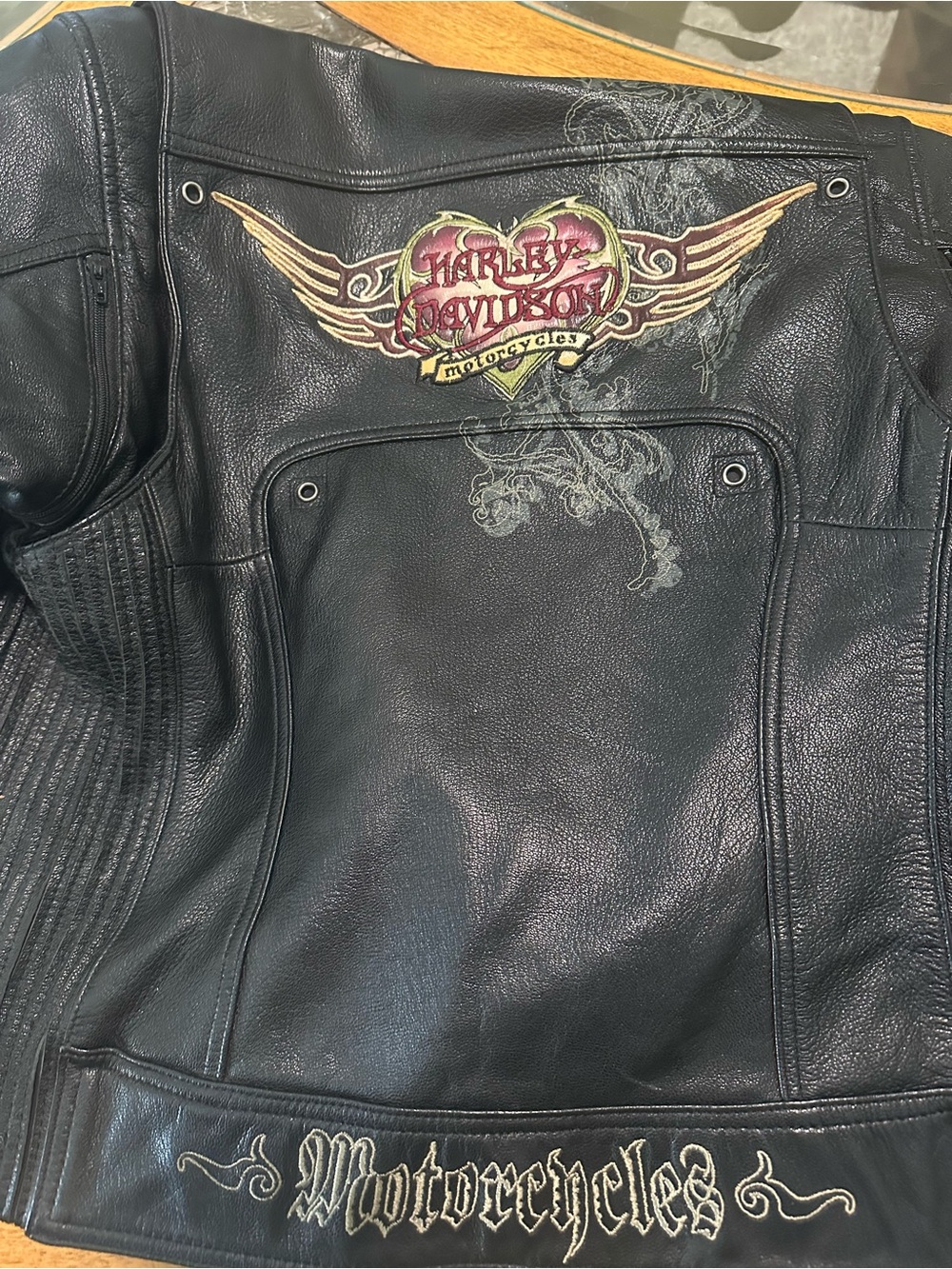 Harley-Davidson Black Leather Women’s Jacket with Embroidered Back Patch XS